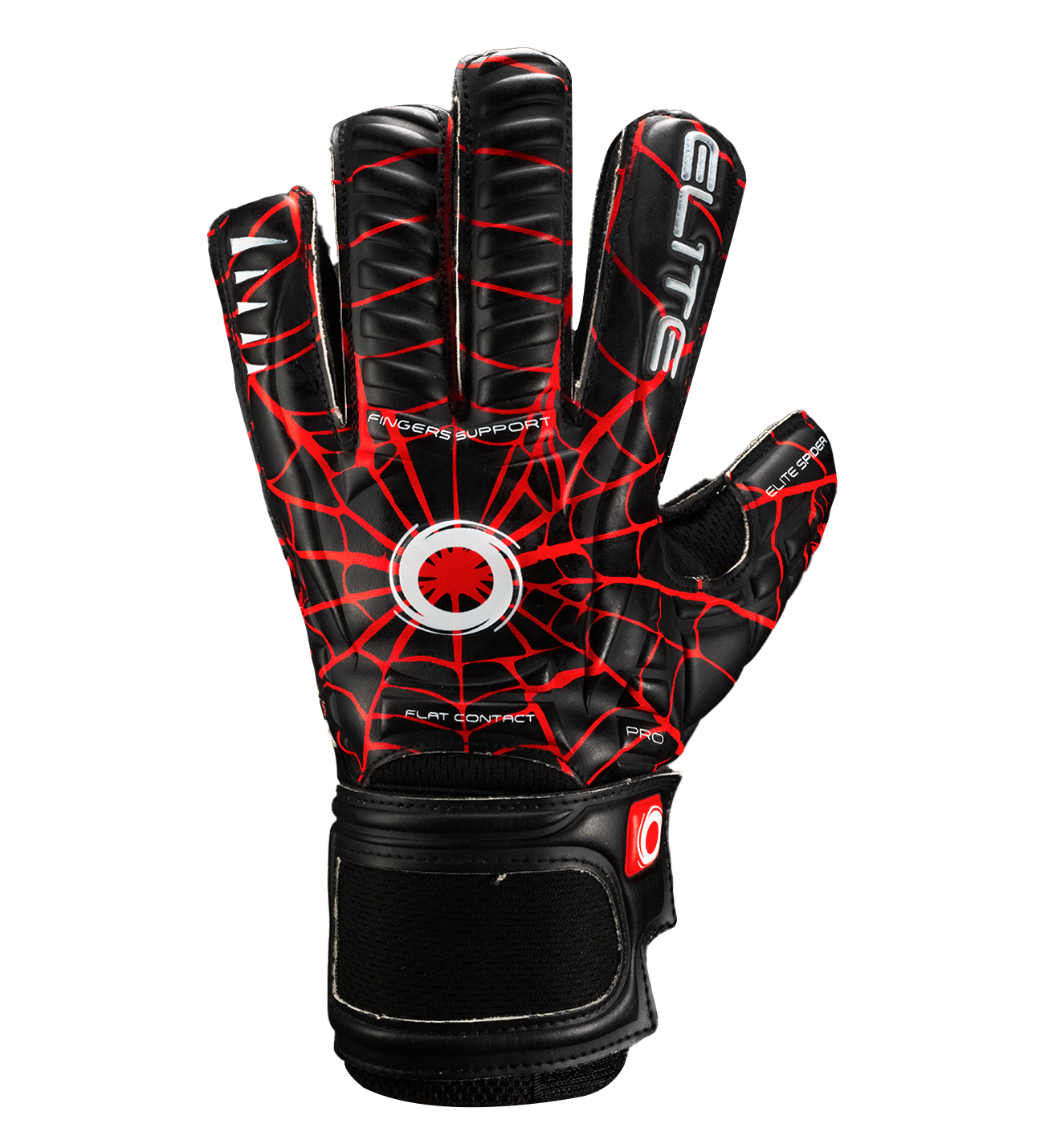 Guantes de portero de futbol para niños Elite Spider negro rojo spiderman, diseño ligero con palma de látex alemán, protección con varillas en los dedos, corte clásico, dorso transpirable y cierre elástico ajustable unokeeper.