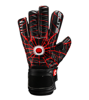Guantes de portero de futbol para niños Elite Spider negro rojo spiderman, diseño ligero con palma de látex alemán, protección con varillas en los dedos, corte clásico, dorso transpirable y cierre elástico ajustable unokeeper.