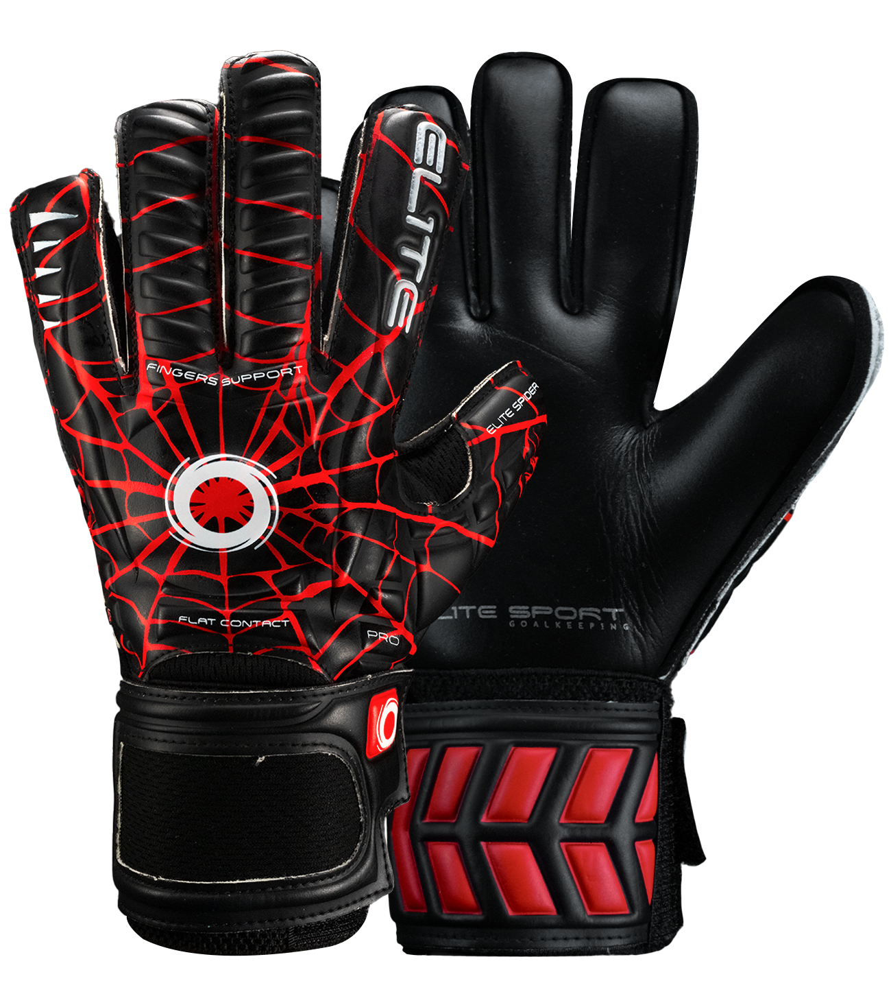 Guantes de portero de futbol para niños Elite Spider negro rojo spiderman, diseño ligero con palma de látex alemán, protección con varillas en los dedos, corte clásico, dorso transpirable y cierre elástico ajustable unokeeper.