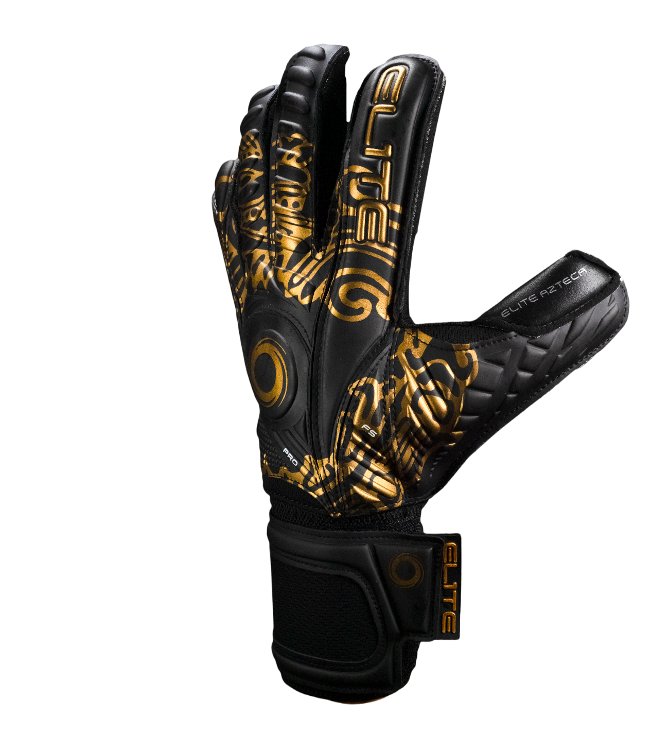 Guantes de portero Elite Sport Azteca con palma de látex alemán ES-V, corte NRoll de ajuste ceñido, dorso reforzado con espuma, varillas removibles en los dedos y cierre elástico de 5 cm para soporte total.