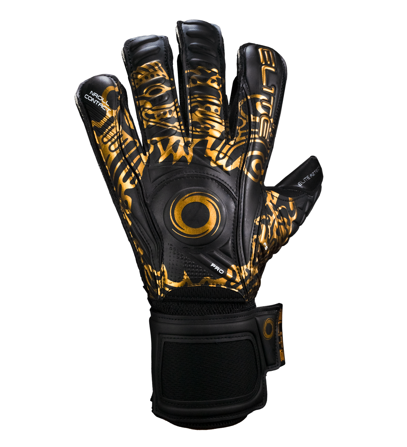 Guantes de portero Elite Sport Azteca con palma de látex alemán ES-V, corte NRoll de ajuste ceñido, dorso reforzado con espuma, varillas removibles en los dedos y cierre elástico de 5 cm para soporte total.