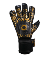 Guantes de portero de futbol Elite Sport Azteca Negro Dorado con palma de látex alemán ES-V, corte NRoll de ajuste ceñido, dorso reforzado con espuma, varillas removibles en los dedos y cierre elástico de 5 cm para soporte total unokeeper.