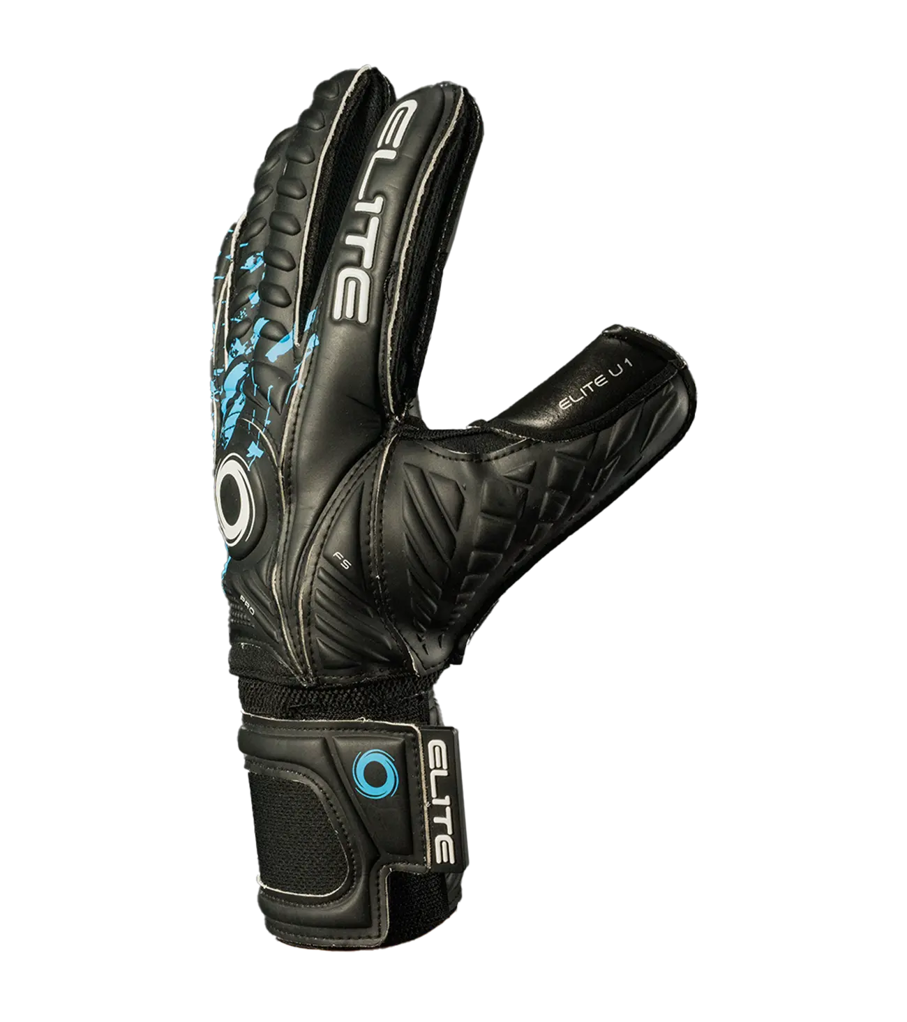Guantes de portero Elite U1 negro/azul — vista lateral | UnoKeeper