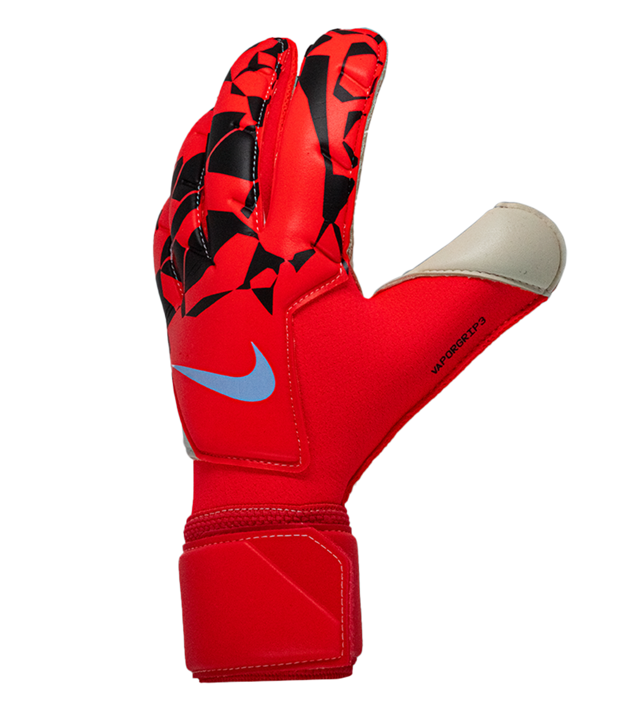 Guantes de portero Nike Mercurial Vapor Grip 3 con palma Contact de látex alemán, corte Flat con tecnología Grip3, dorso de látex natural con mesh transpirable y muñequera ajustable. Máximo agarre y control profesional.