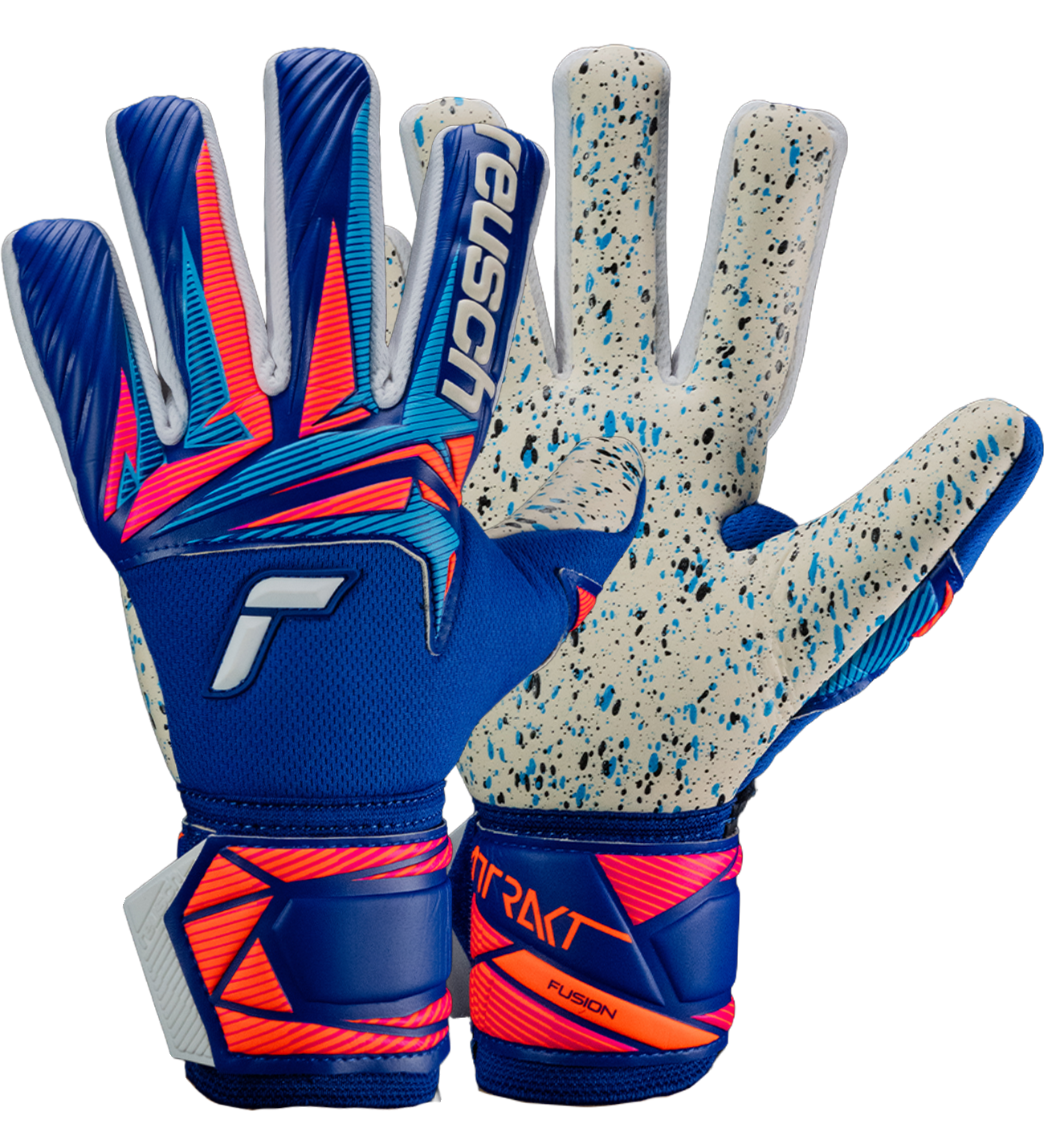 Guantes de portero Reusch Attrakt Fusion N.C. con palma Reusch Grip Fusion, corte negativo ergonómico y palma extendida. Ajuste seguro con cierre elástico y correa completa, máximo agarre y rendimiento profesional.