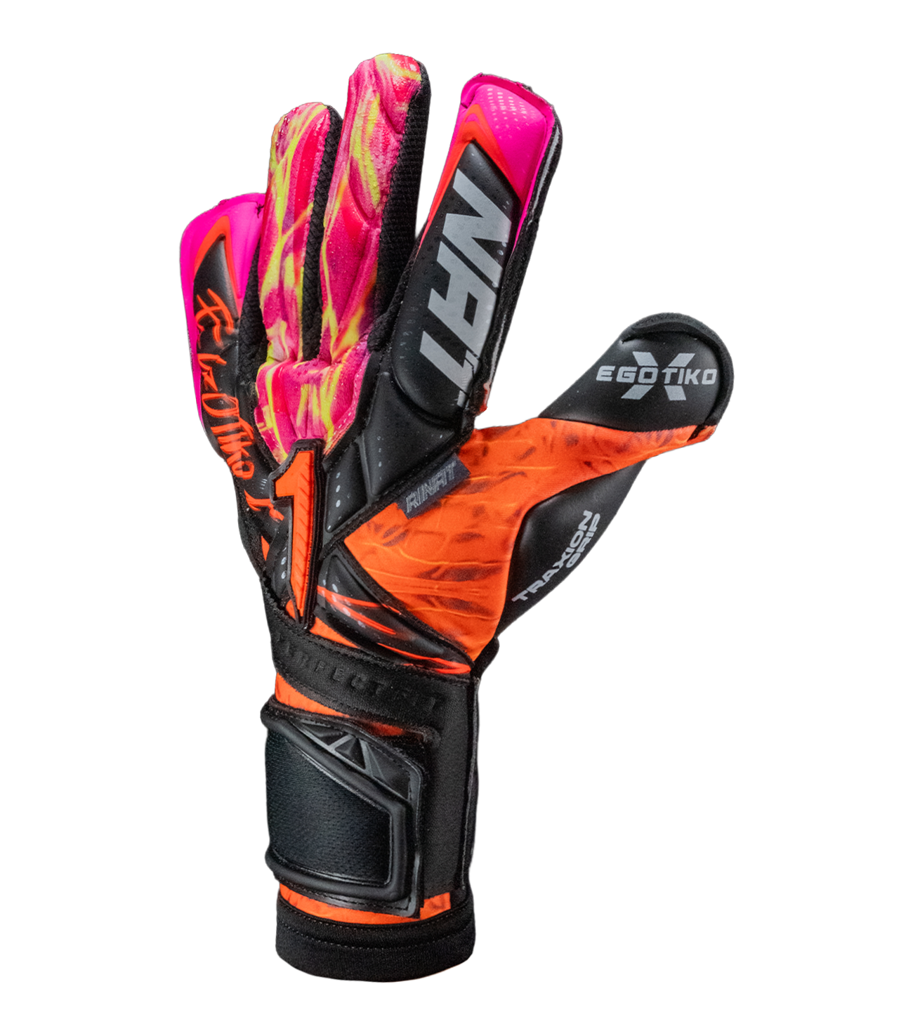 Magenta con palma TRAXION de alto rendimiento, corte EVO Cut negativo y dorso flexible. Cierre ajustable para máxima comodidad y control profesional en cualquier condición.