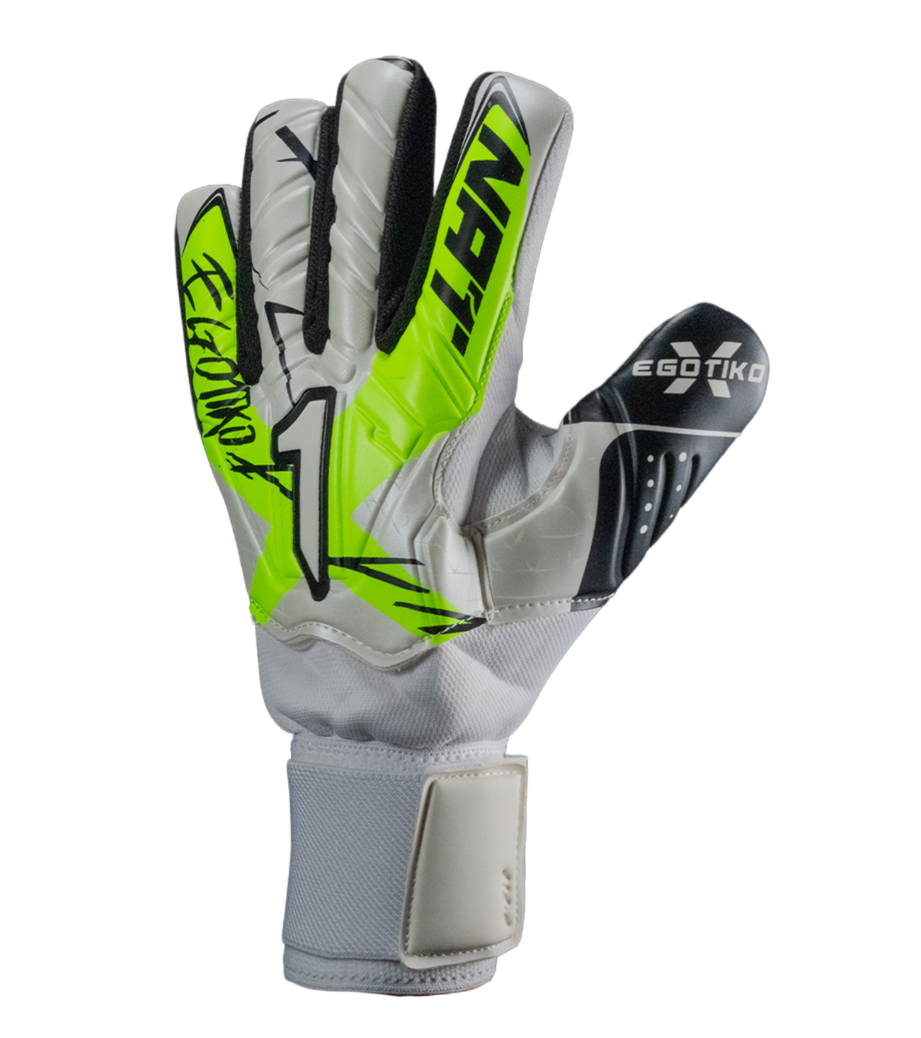 Verde con palma Gecko Grip resistente, corte negativo para ajuste ceñido, dorso con protección en dedos y cierre elástico reforzado. Ideal para porteros que inician y entrenamientos en canchas abrasivas.