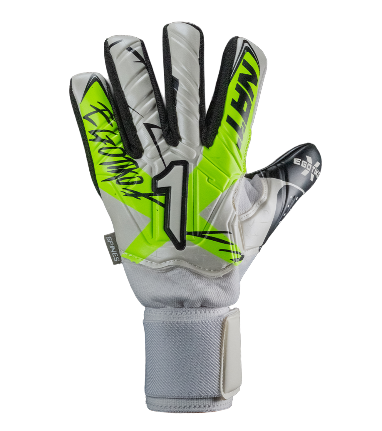 Verde con palma Gecko Grip resistente, corte negativo para ajuste ceñido, dorso con protección en dedos y cierre elástico reforzado. Ideal para porteros que inician y entrenamientos en canchas abrasivas.