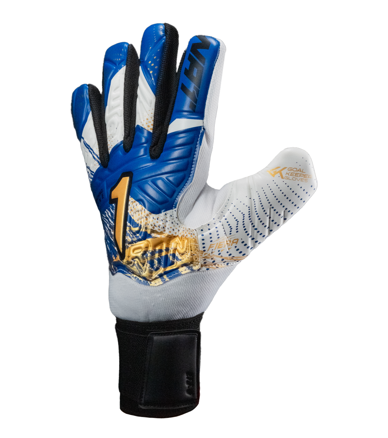 Oro con palma Gecko Grip de alto agarre, corte negativo y dorso con látex y paneles absorbentes. Ajuste seguro y rendimiento óptimo en entrenamientos y partidos.