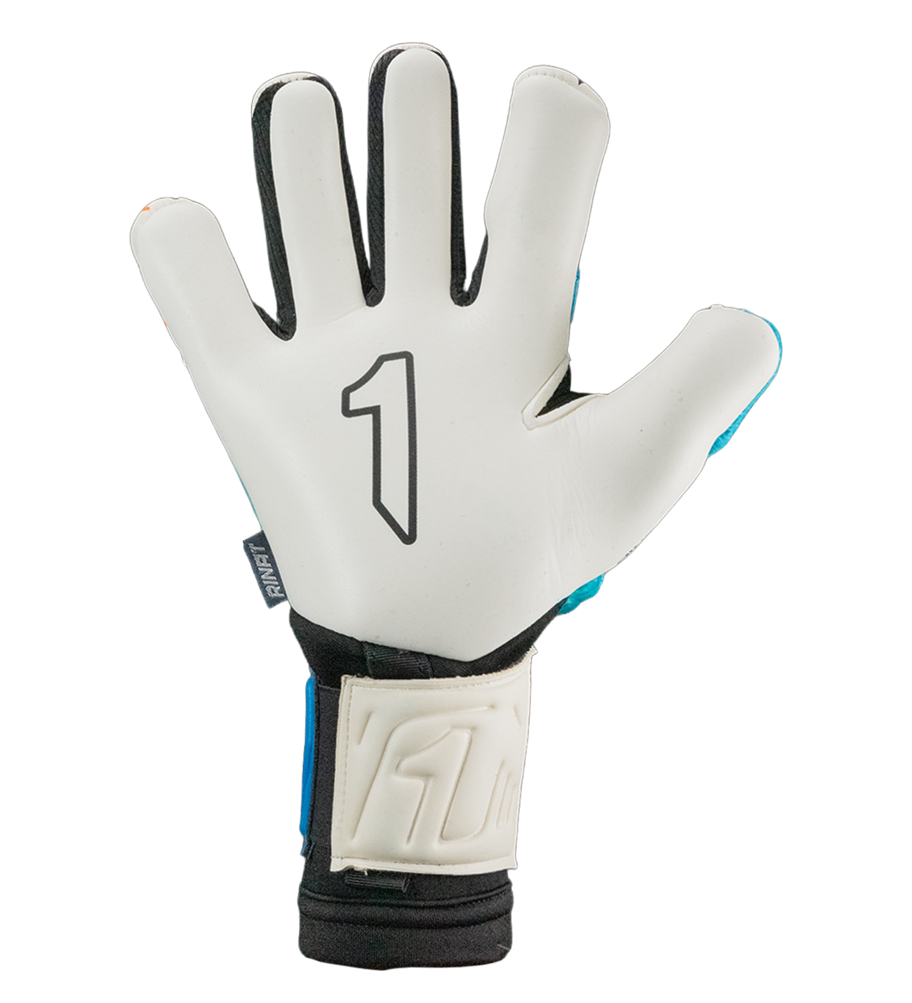 Blanco con palma Traxion de alto agarre en húmedo, corte EVO Cut para ajuste preciso, dorso protegido y cierre elástico con doble cintillo. Ligereza, comodidad y control profesional en cada atajada.