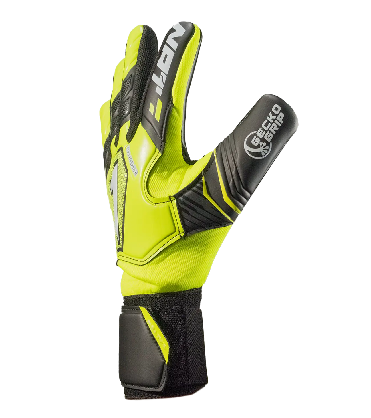 Guantes de portero Rinat Uno Premier Training amarillo neón/negro — vista lateral | UnoKeeper