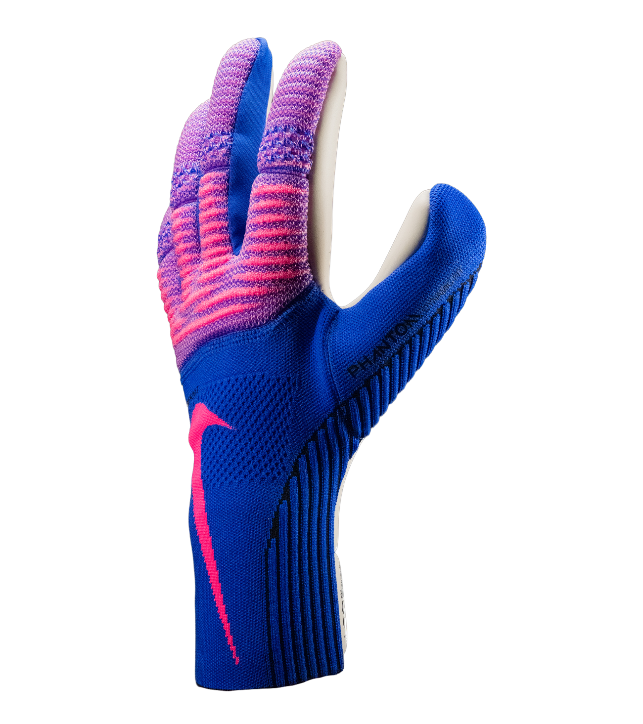 Guantes de portero Nike Phantom Dynamic Fit con palma Contact Plus de 4 mm y tecnología ACC para máximo agarre en seco y mojado, corte híbrido negativo Grip3 para ajuste preciso y dorso GripKnit flexible. Control y rendimiento profesional en cualquier condición.
