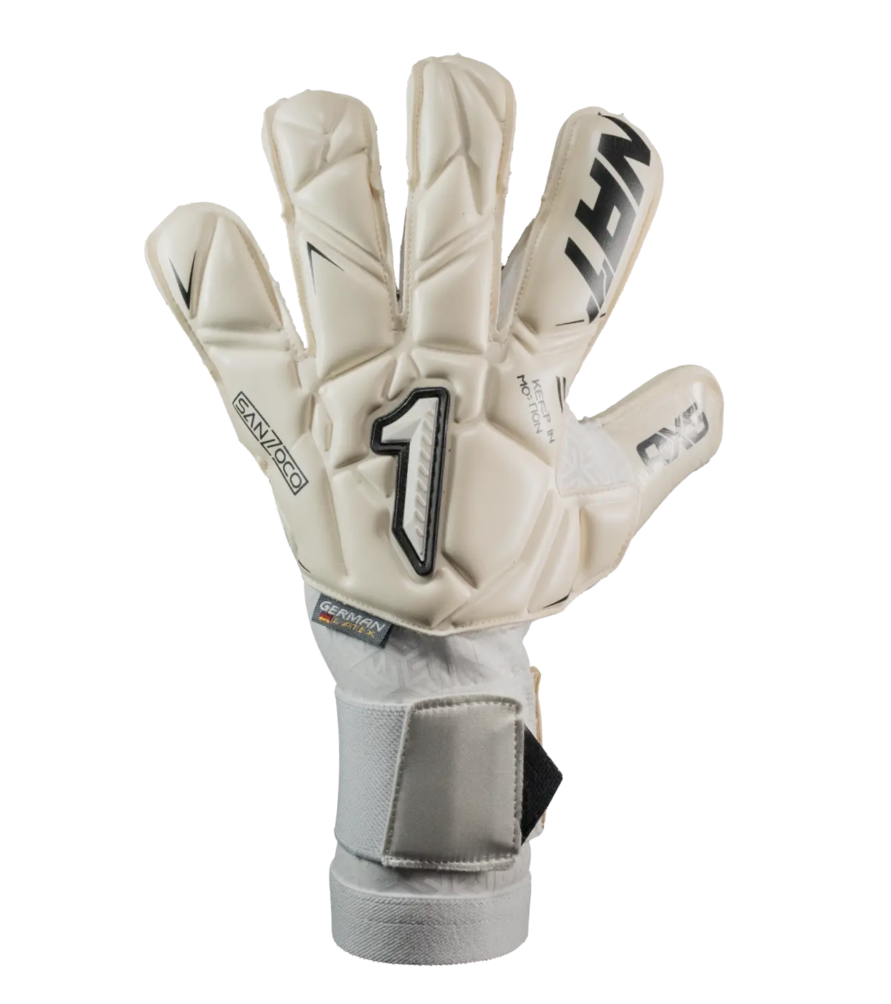Guantes de portero Rinat Santoloco Pro blanco — dorso del guante | UnoKeeper