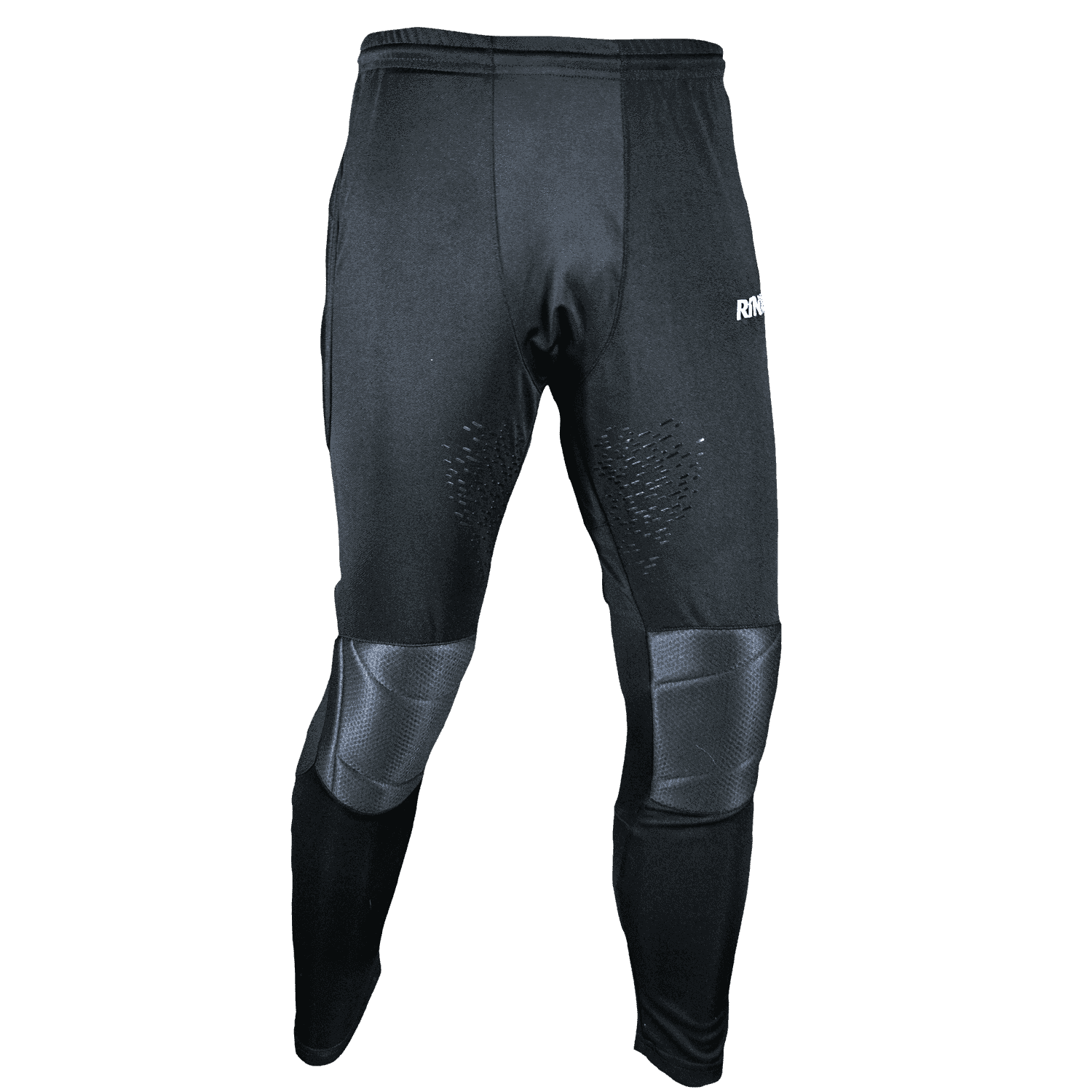 Pantalones de portero Rinat Cota para fútbol, confeccionados en 100% poliéster resistente, ligeros y duraderos, con aplicaciones de lycra en el tiro para mayor flexibilidad y transpirabilidad, protecciones acolchadas en caderas y rodillas para absorber impactos en caídas y bloqueos, costuras reforzadas y aplicaciones de silicona para mejor control del balón, ajuste ergonómico que se adapta al cuerpo del arquero, comodidad, movilidad y seguridad para entrenamientos y partidos en césped natural o sintético.